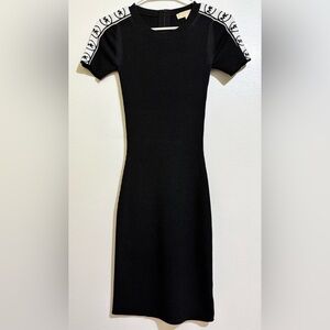 Sold Michael Kors Black Ribbed Short-Sleeve Midi Dress with White Logo Tape